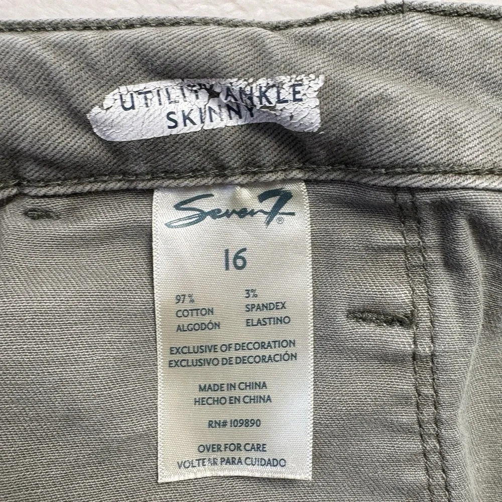Seven 7 For All‎ Mankind Jeans Woman Sz 16 Green Utility Ankle Skinny Cargo